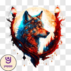 mystical wolf with glowing features standing in front of a full moon png design 238