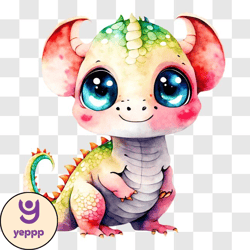 adorable cartoon baby dragon on black background png design 246