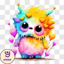 colorful monster with hearts stickers for your electronic devices png design 252