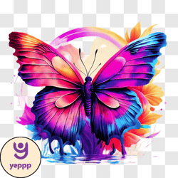 vibrant butterfly on watercolor flower png design 254