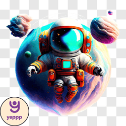 astronaut floating in space with planets and stars png design 263