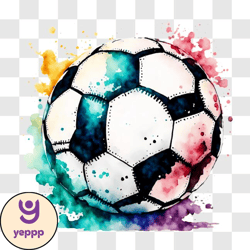 colorful soccer ball with watercolor splatters png design 262