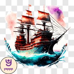 old fashioned sailing ship on a choppy sea png design 270