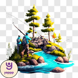 scenic fishing on a rocky riverbank png design 274