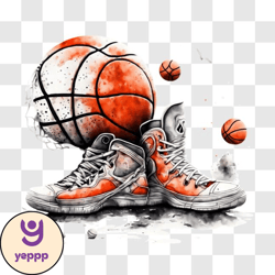 colorful basketball shoes and balls artwork png design 279