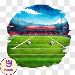 soccer field with white lines, soccer balls, and stadium png28 design 283