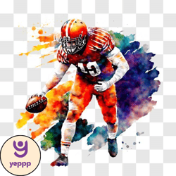 football player in orange uniform on colorful background png design 302