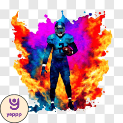 colorful football player with smoke and flames png design 312