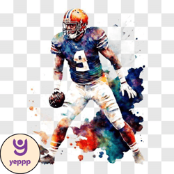 football player painting with cleveland browns uniform png design 322