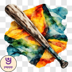 colorful watercolor painting of a baseball bat png design 29