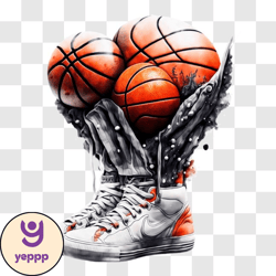 basketball sneakers filled with multiple balls png design 40