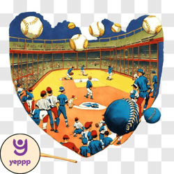 heart shaped baseball field with players and flying baseballs png design 39