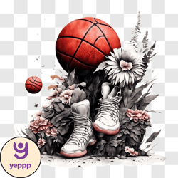 basketball shoes in a floral setting png design 47