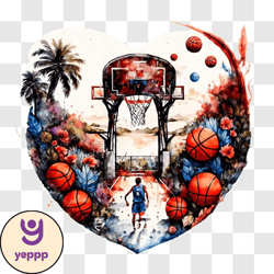 heart shaped basketball court with colorful balls png design 52