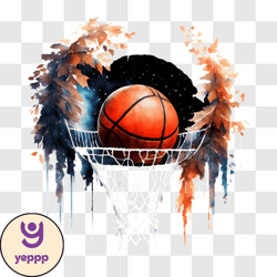 basketball hoop with ball on dark background png design 60