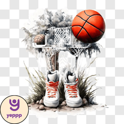 basketball shoes and hoop artwork png design 68