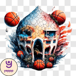 unique basketball themed house with rainstorm png design 86