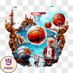 children playing basketball in water   artwork png design 92