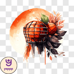 basketball ball in an orange cage with full moon png design 95