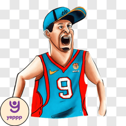 serious man with basketball in blue and red jersey png design 97