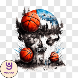 skull with basketball artwork png design 108