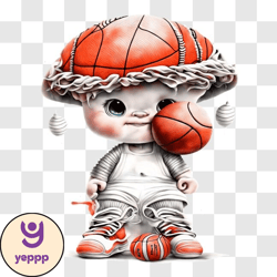cartoon character playing basketball with orange mushroom hat png design 115