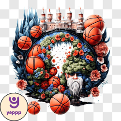 basketball court in a magical setting png design 113