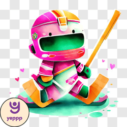 colorful cartoon character skating with hockey stick png design 121
