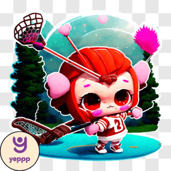 cartoon character playing hockey in natural surroundings png design 129