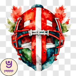 watercolor painting of hockey mask with canadian flag colors png design 126