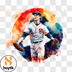 watercolor painting of baseball player png design 34