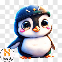 playful cartoon penguin with orange cap and blue shirt png design 36