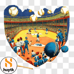 heart shaped baseball field with players and flying baseballs png design 39