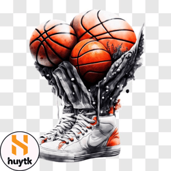 basketball sneakers filled with multiple balls png design 40