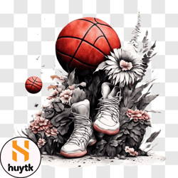 basketball shoes in a floral setting png design 47