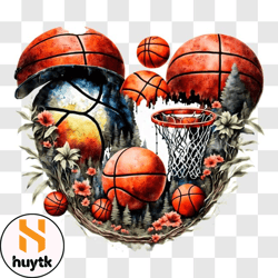 vibrant sports artwork with heart shaped basketball arrangement png design 49
