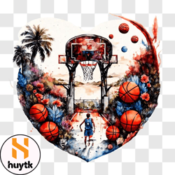 heart shaped basketball court with colorful balls png design 52