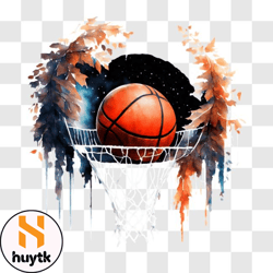 basketball hoop with ball on dark background png design 60