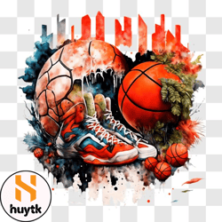 colorful basketball and sneaker painting png design 62