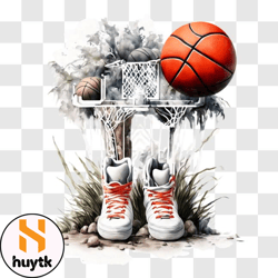 basketball shoes and hoop artwork png design 68