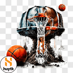 unique basketball scene with upside down tree basketball png design 70