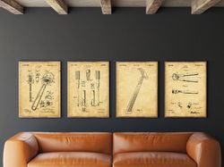 Tool Patent Print Set of 4, DIY Tool Posters, Workshop Poster,Screwdriver Patent, Wrench Poster,Vice Patent, Hammer Post