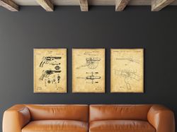 Western Firearm Patent Set of 3, Revolver Art, Winchester Rifle, Gatling Gun Poster, Wild West Art, .jpg