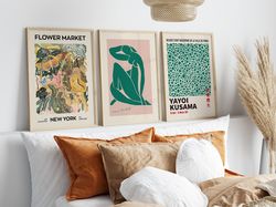 exhibition wall art set of 3 matisse print flower market yayoi kusama set flower market prints gallery wall set 3 piece