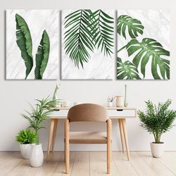 floral 3 piece wall art print botanical leaf print scandinavian modern wall decor extra large marble set poster bedroom