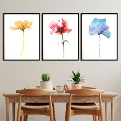 floral 3 piece wall art print minimalist flower line art scandinavian modern wall decor extra large set poster bedroom n