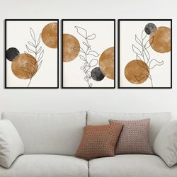 floral line art boho 3 piece wall art print mid century modern decor extra large minimalist poster set bedroom flower fr