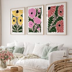 flower poster set of 3, botanical print, trendy poster, blooming flower art, spring flowers floral art printable, flower