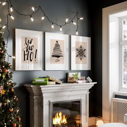 gallery set of 3 christmas prints,christmas printable wall art,trendy xmas printable home decor,xmas tree snowflake prin