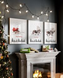 gallery set of 3 christmas santa claus with a sleigh printschristmas decorationsxmas printable home decorchristmas wall